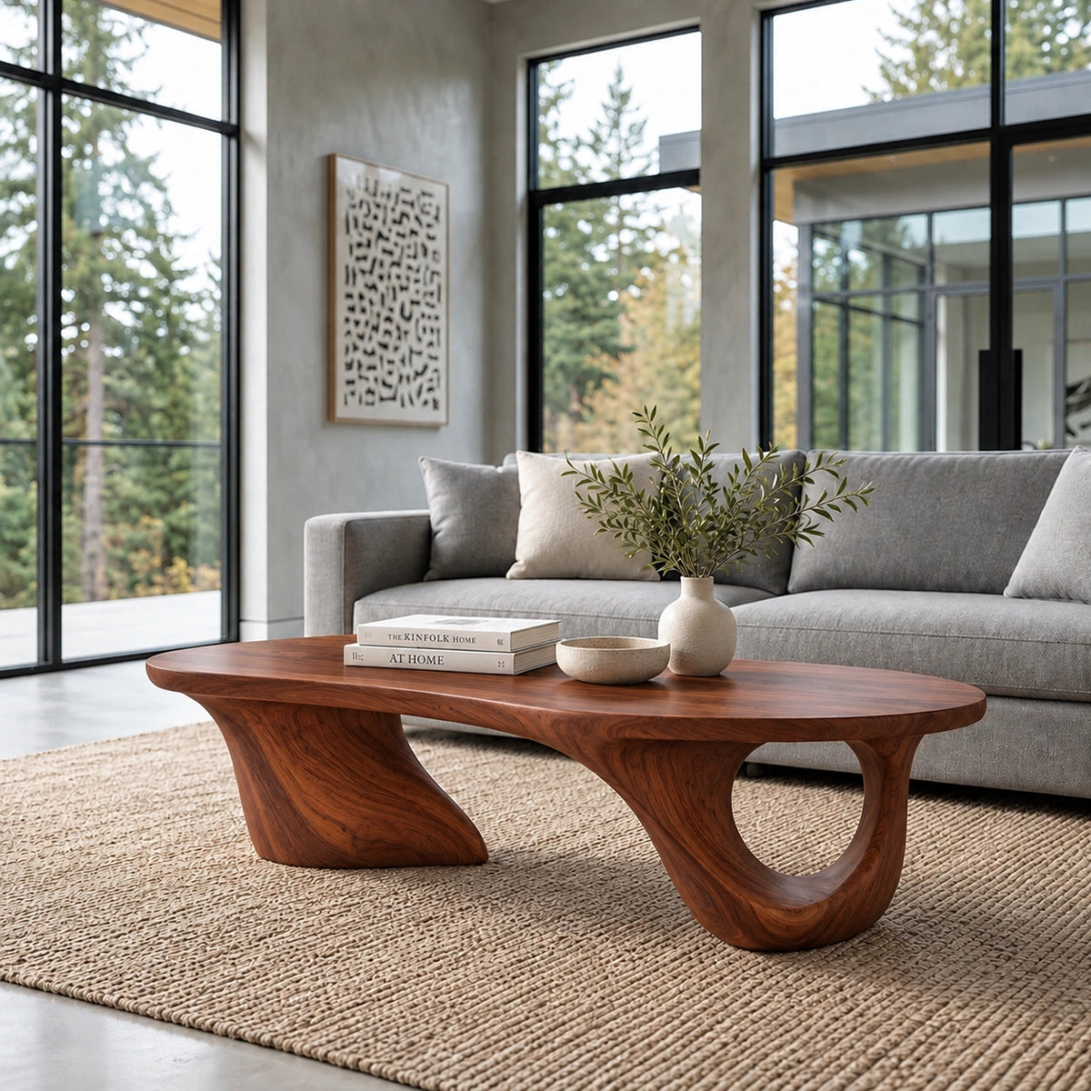 Biomorphic Coffee Table with Curved Sculptural Base in Natural Solid Wood - Woodenecho - 8