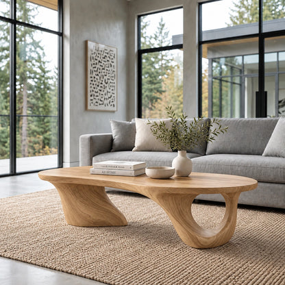 Biomorphic Coffee Table with Curved Sculptural Base in Natural Solid Wood - Woodenecho - 9
