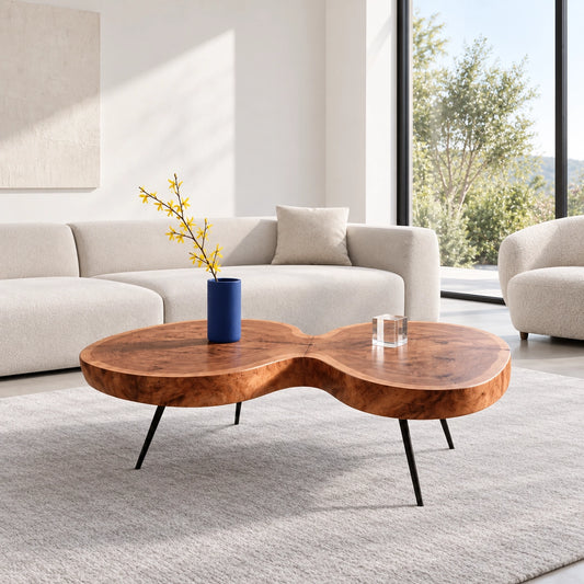 Biomorphic Coffee Table with Dual Curved Wooden Form in Natural Solid Wood - Woodenecho - 1