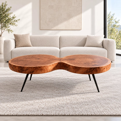 Biomorphic Coffee Table with Dual Curved Wooden Form in Natural Solid Wood - Woodenecho - 2