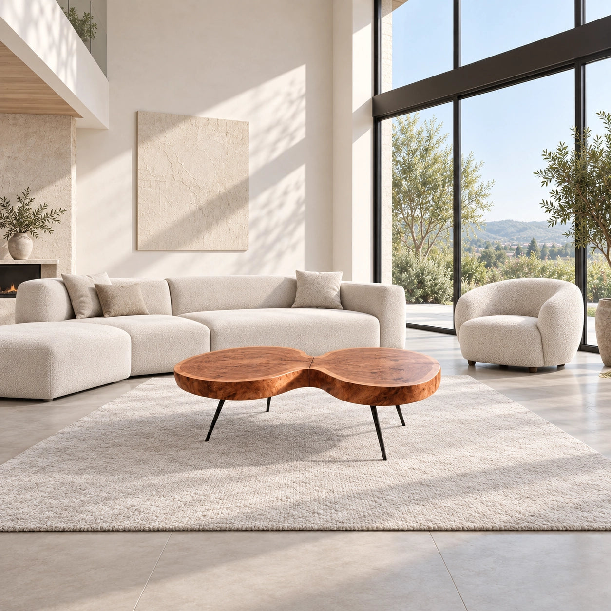 Biomorphic Coffee Table with Dual Curved Wooden Form in Natural Solid Wood - Woodenecho - 3