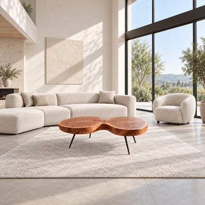 Biomorphic Coffee Table with Dual Curved Wooden Form in Natural Solid Wood - Woodenecho - 3