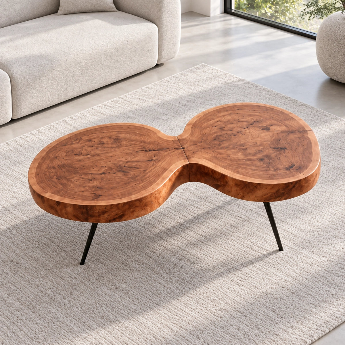 Biomorphic Coffee Table with Dual Curved Wooden Form in Natural Solid Wood - Woodenecho - 4