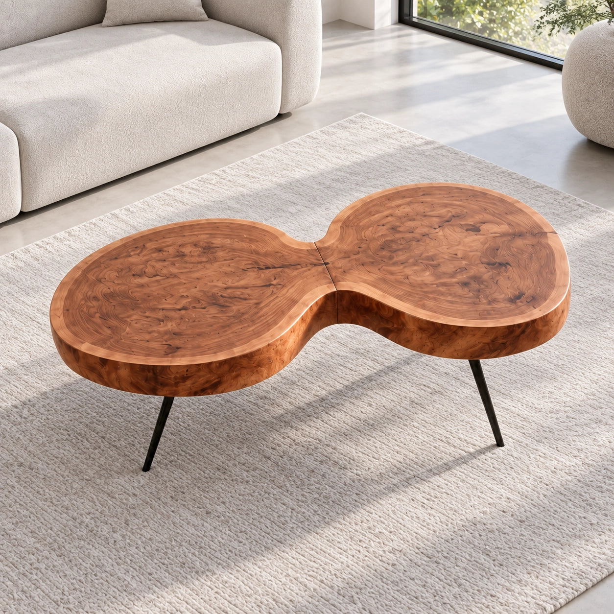 Biomorphic Coffee Table with Dual Curved Wooden Form in Natural Solid Wood - Woodenecho - 4