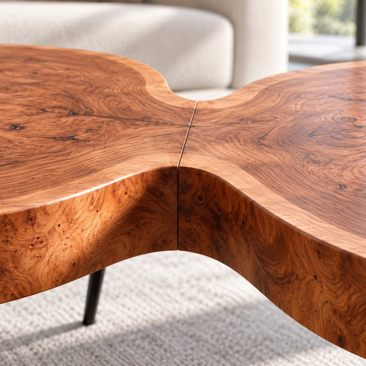 Biomorphic Coffee Table with Dual Curved Wooden Form in Natural Solid Wood - Woodenecho - 5