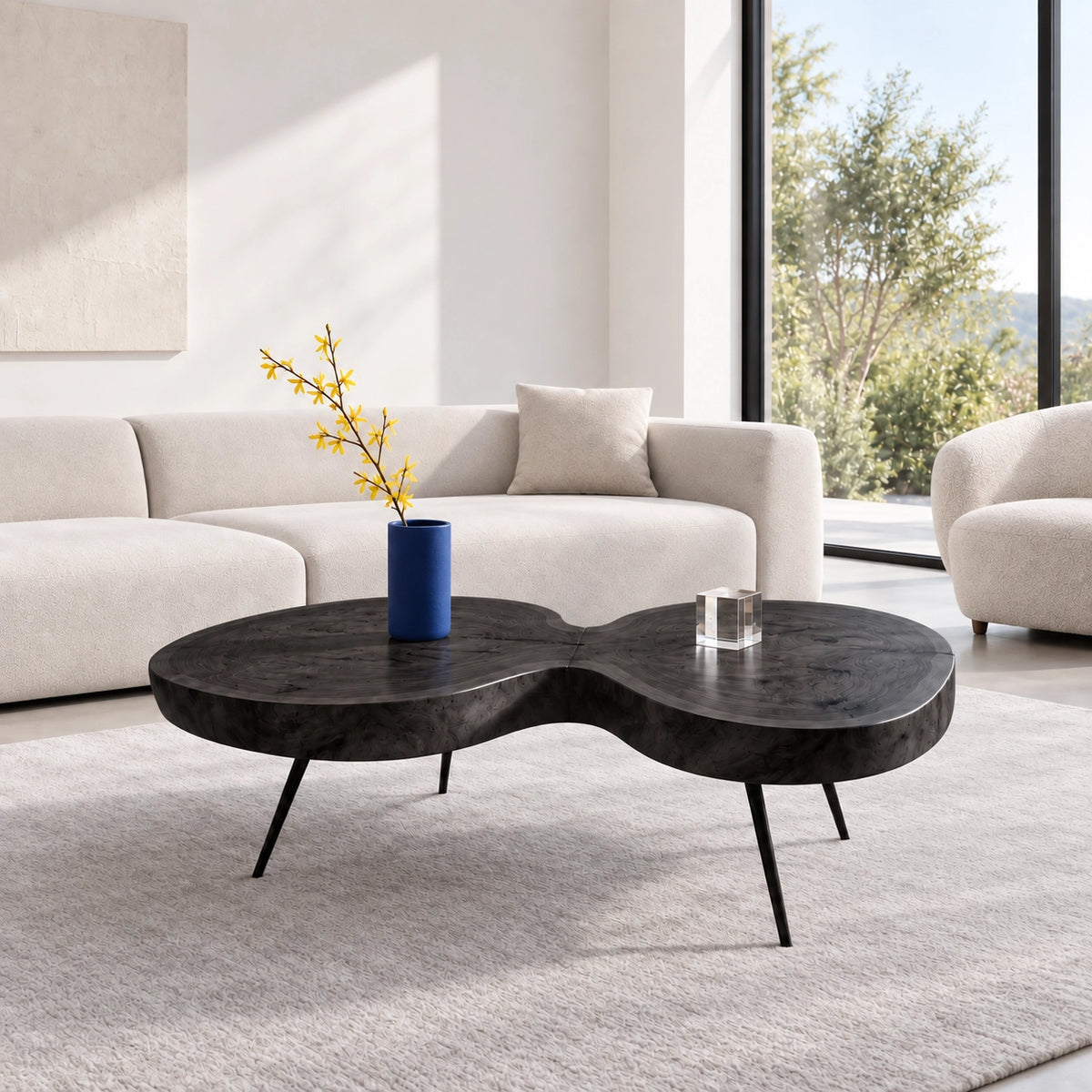Biomorphic Coffee Table with Dual Curved Wooden Form in Natural Solid Wood - Woodenecho - 7