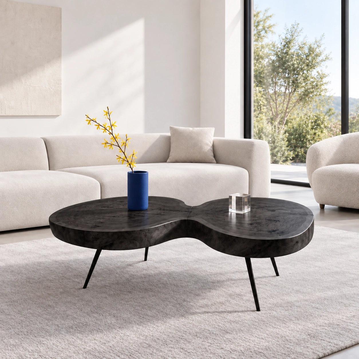 Biomorphic Coffee Table with Dual Curved Wooden Form in Natural Solid Wood - Woodenecho - 7