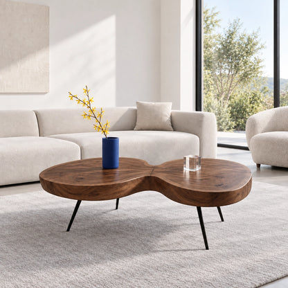 Biomorphic Coffee Table with Dual Curved Wooden Form in Natural Solid Wood - Woodenecho - 9