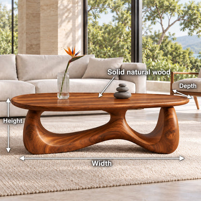 Biomorphic Coffee Table with Dual Curved Wooden Supports in Natural Solid Wood - Woodenecho - 6