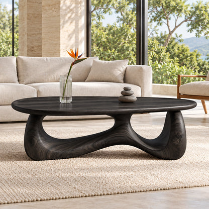 Biomorphic Coffee Table with Dual Curved Wooden Supports in Natural Solid Wood - Woodenecho - 7