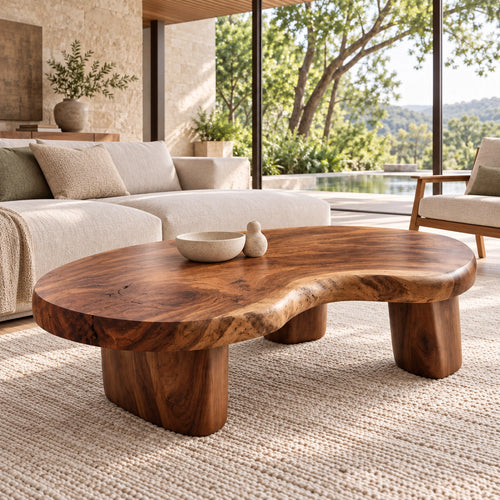 Biomorphic Coffee Table with Rounded Solid Wood Supports in Four Sizes - Woodenecho - 1