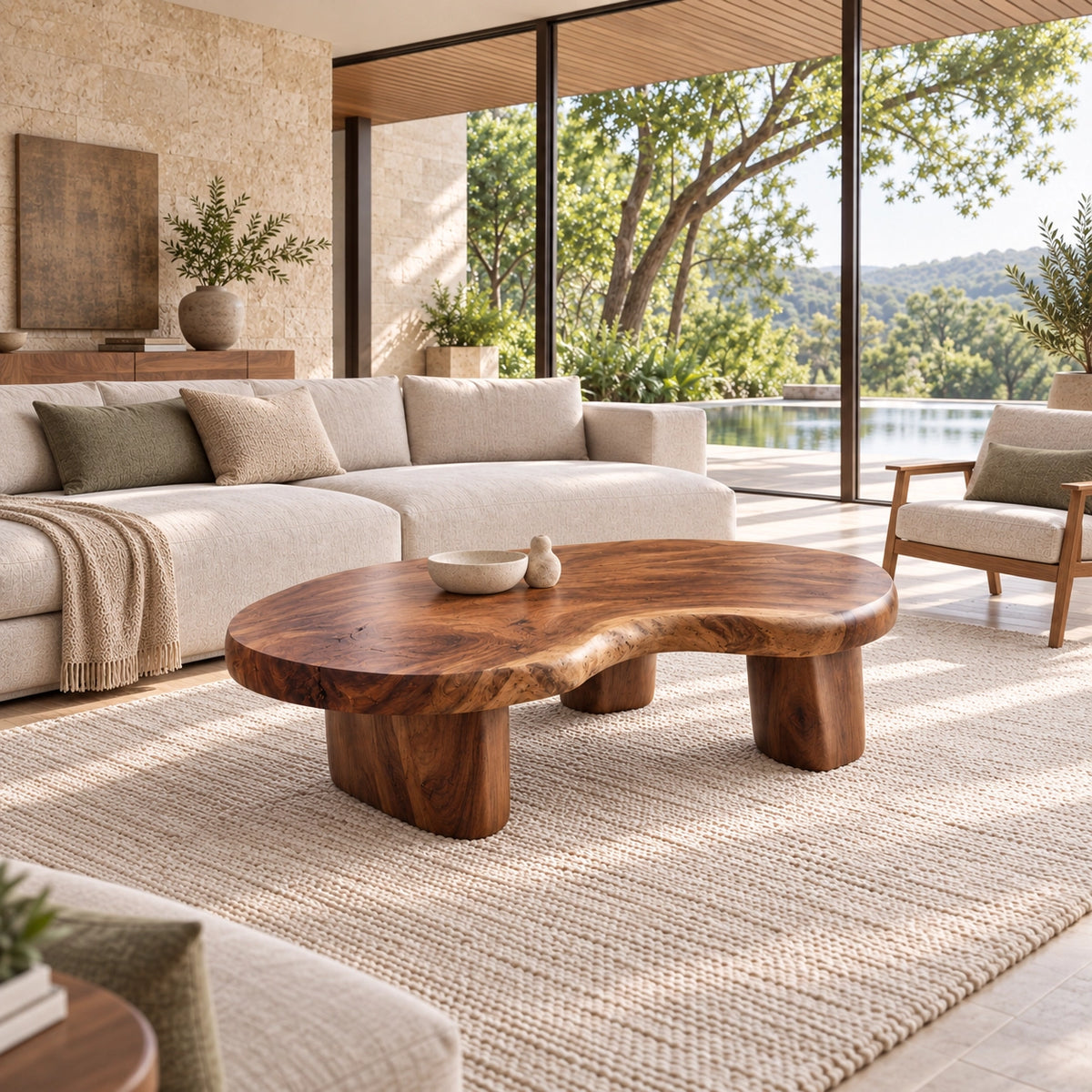 Biomorphic Coffee Table with Rounded Solid Wood Supports in Four Sizes - Woodenecho - 2