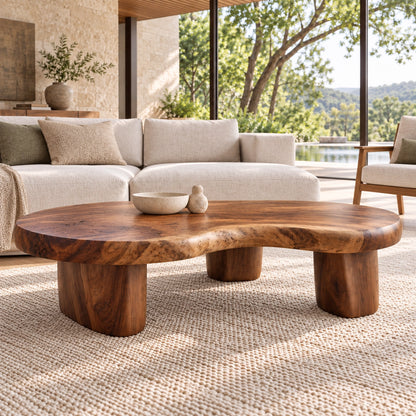 Biomorphic Coffee Table with Rounded Solid Wood Supports in Four Sizes - Woodenecho - 3