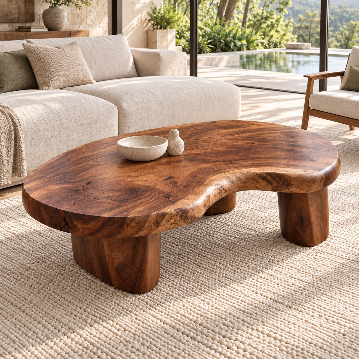 Biomorphic Coffee Table with Rounded Solid Wood Supports in Four Sizes - Woodenecho - 4