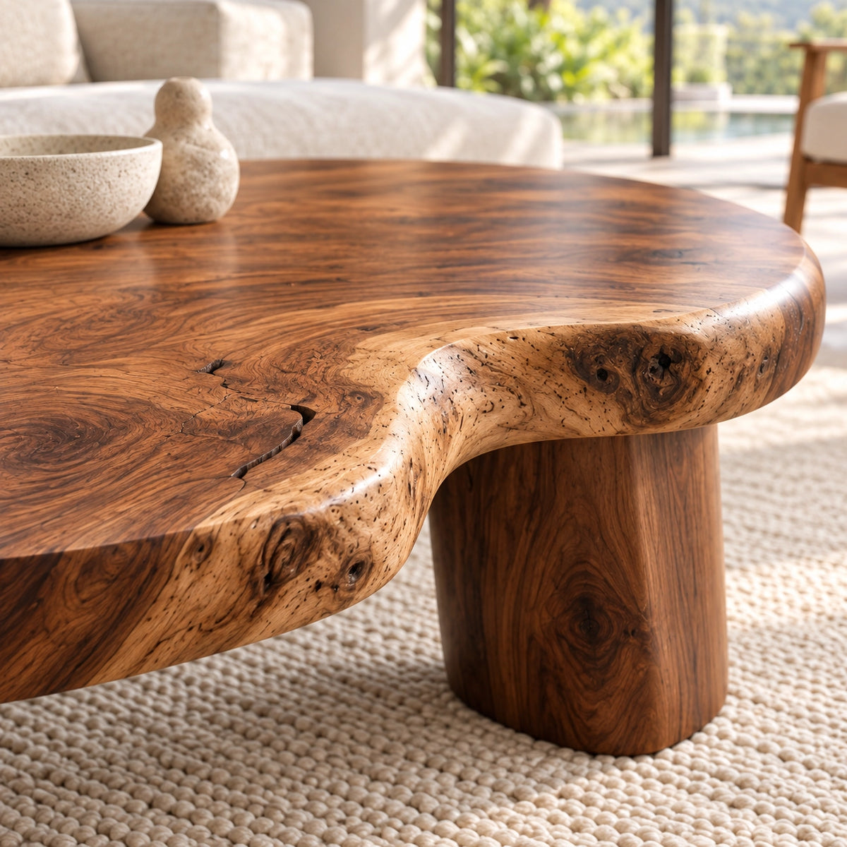 Biomorphic Coffee Table with Rounded Solid Wood Supports in Four Sizes - Woodenecho - 5