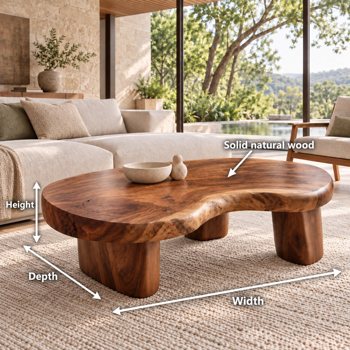 Biomorphic Coffee Table with Rounded Solid Wood Supports in Four Sizes - Woodenecho - 6