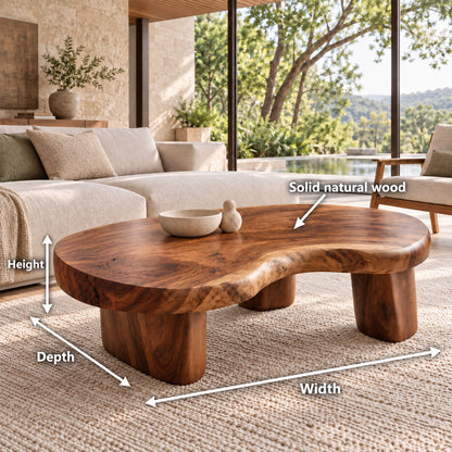 Biomorphic Coffee Table with Rounded Solid Wood Supports in Four Sizes - Woodenecho - 6