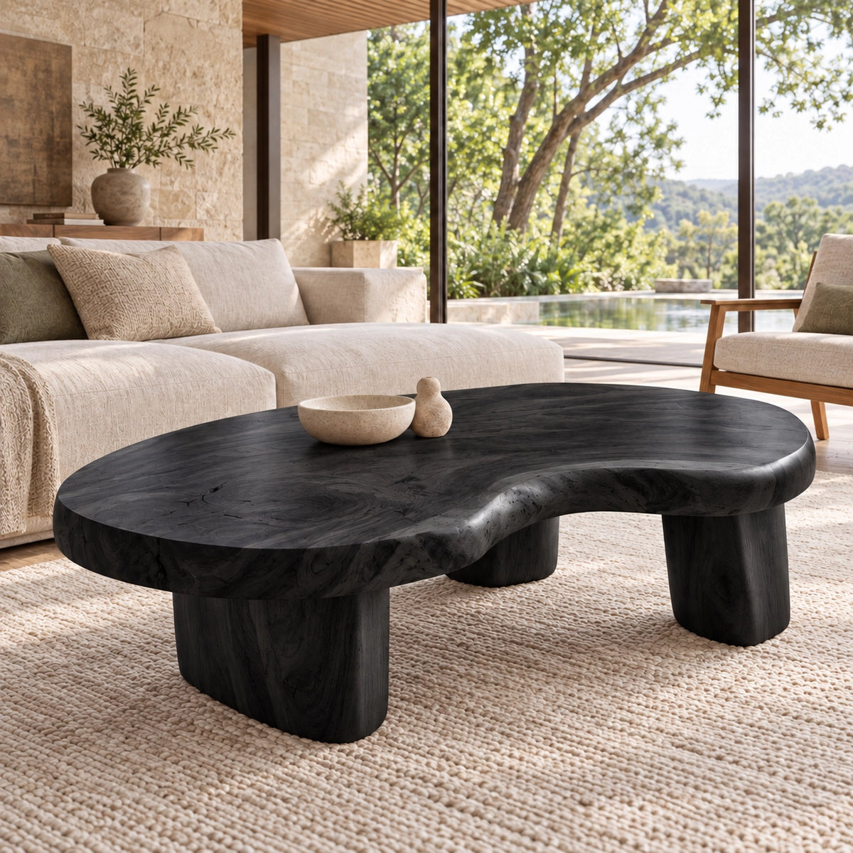 Biomorphic Coffee Table with Rounded Solid Wood Supports in Four Sizes - Woodenecho - 7