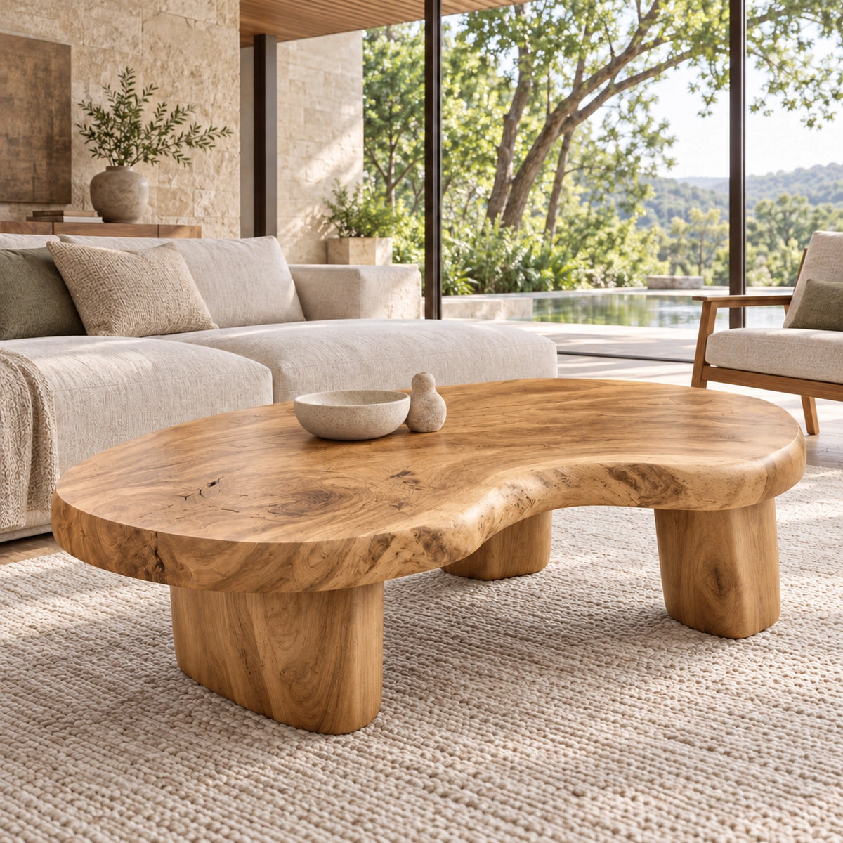 Biomorphic Coffee Table with Rounded Solid Wood Supports in Four Sizes - Woodenecho - 8