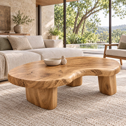 Biomorphic Coffee Table with Rounded Solid Wood Supports in Four Sizes - Woodenecho - 8