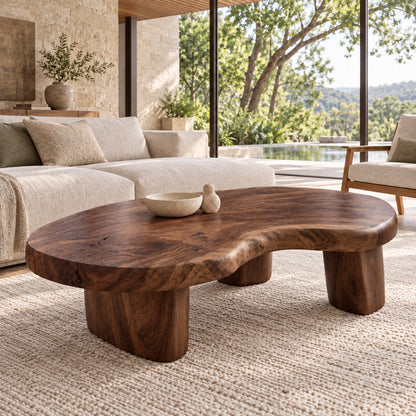 Biomorphic Coffee Table with Rounded Solid Wood Supports in Four Sizes - Woodenecho - 9