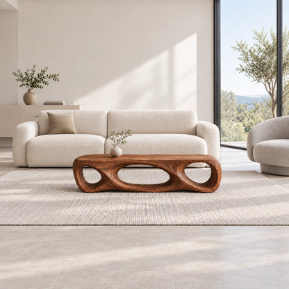 Biomorphic Coffee Table with Sculptural Oval Openings in Natural Solid Wood - Woodenecho - 3