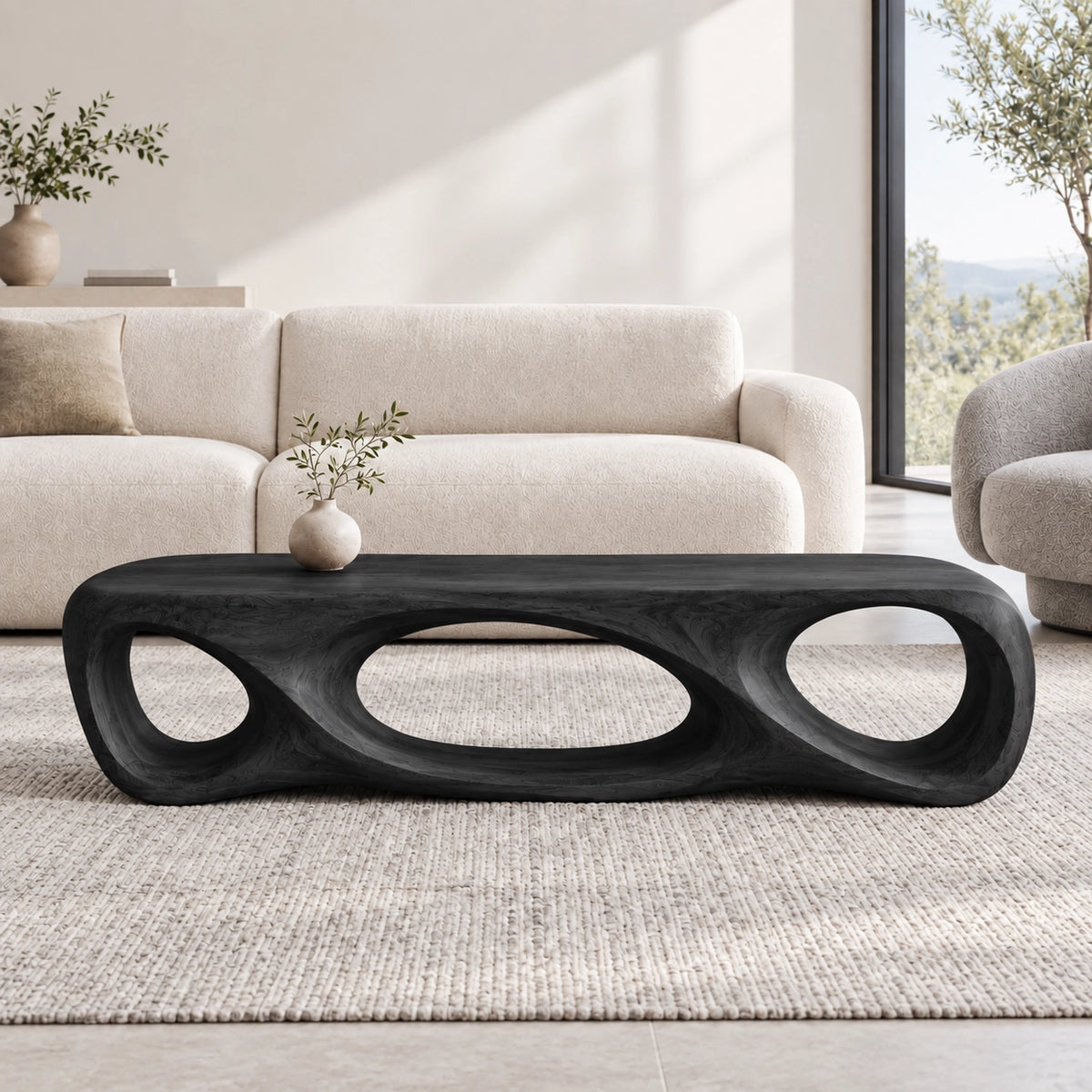 Biomorphic Coffee Table with Sculptural Oval Openings in Natural Solid Wood - Woodenecho - 7