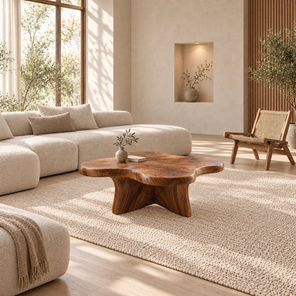 Biomorphic Coffee Table with Wavy Top in Natural Solid Wood Design - Woodenecho - 2