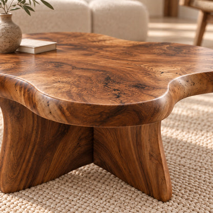 Biomorphic Coffee Table with Wavy Top in Natural Solid Wood Design - Woodenecho - 5