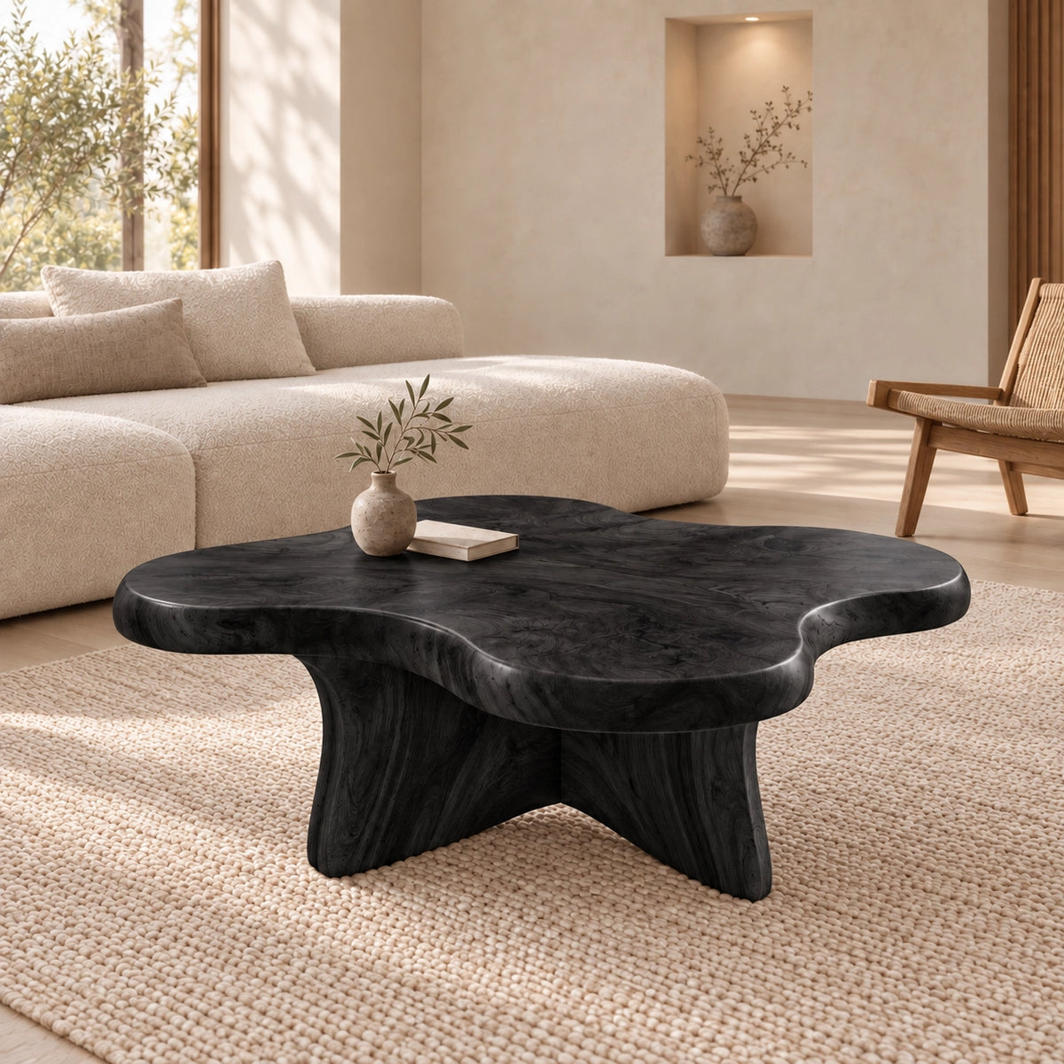 Biomorphic Coffee Table with Wavy Top in Natural Solid Wood Design - Woodenecho - 7