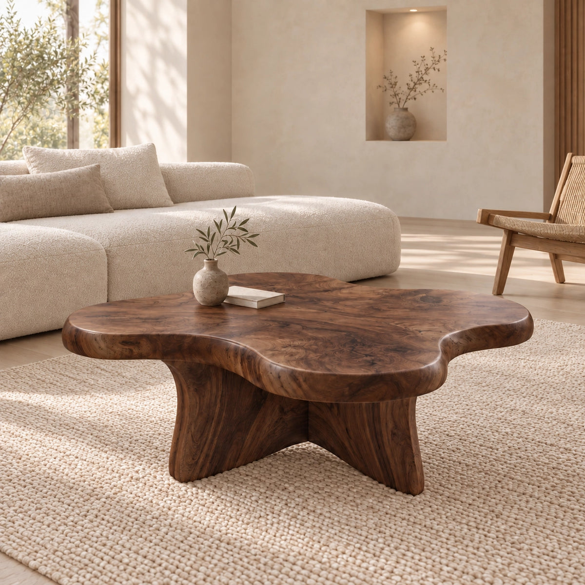 Biomorphic Coffee Table with Wavy Top in Natural Solid Wood Design - Woodenecho - 9