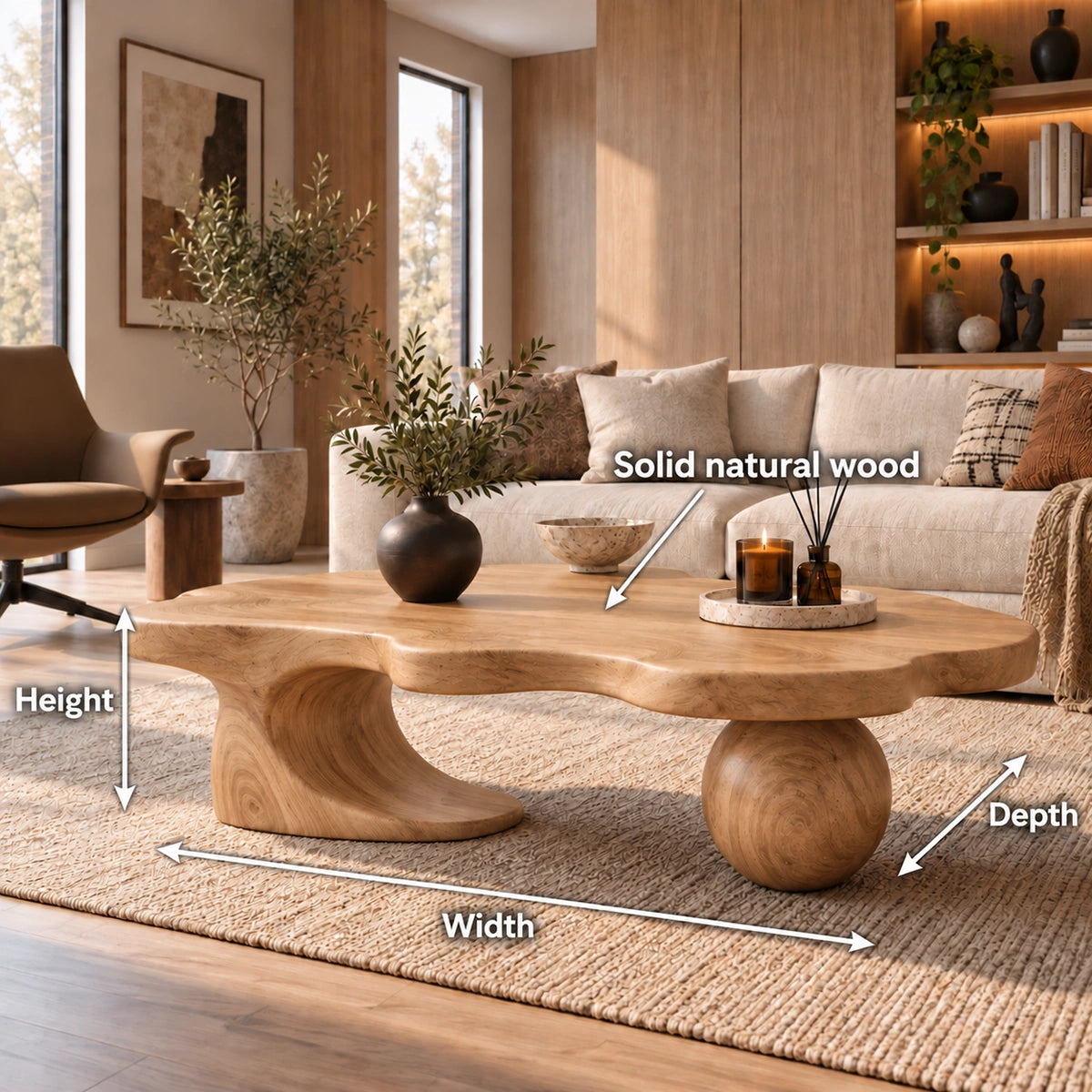 Biomorphic Coffee Table with Wooden Pedestal Base for Modern Living - Woodenecho - 5
