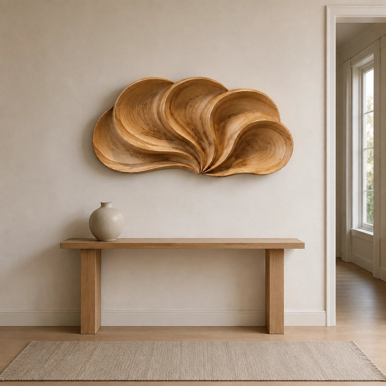 Biomorphic Wall Art with Flowing Curved Lobes in Natural Solid Wood - Woodenecho - 1