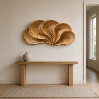 Biomorphic Wall Art with Flowing Curved Lobes in Natural Solid Wood - Woodenecho - 1