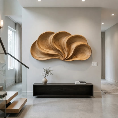 Biomorphic Wall Art with Flowing Curved Lobes in Natural Solid Wood - Woodenecho - 3