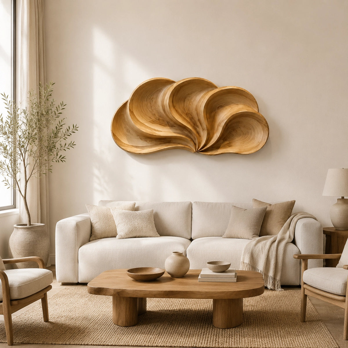 Biomorphic Wall Art with Flowing Curved Lobes in Natural Solid Wood - Woodenecho - 7