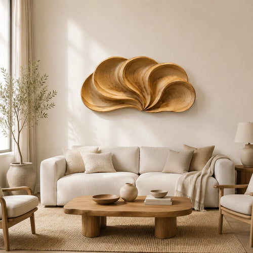 Biomorphic Wall Art with Flowing Curved Lobes in Natural Solid Wood - Woodenecho - 7