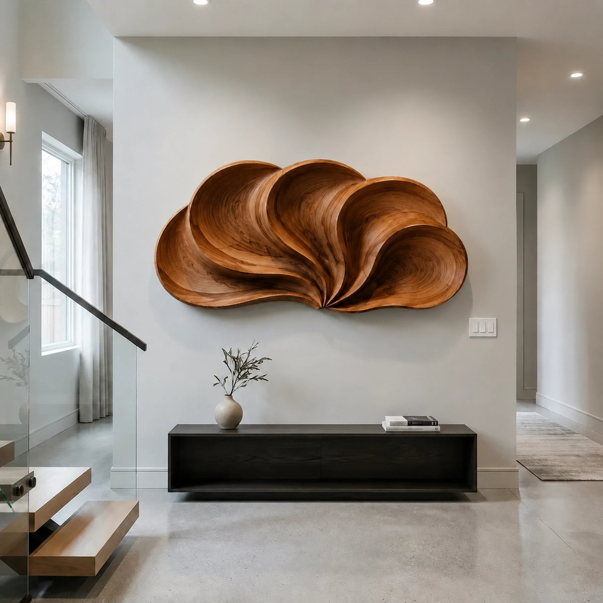 Biomorphic Wall Art with Flowing Curved Lobes in Natural Solid Wood - Woodenecho - 9