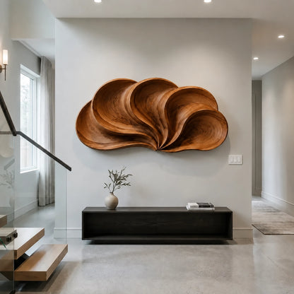 Biomorphic Wall Art with Flowing Curved Lobes in Natural Solid Wood - Woodenecho - 9