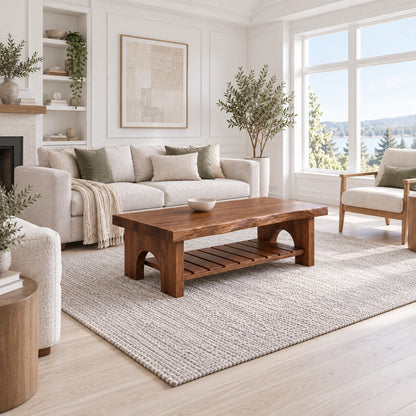 Coffee Table with Arched Wooden Supports in Natural Solid Wood Design - Woodenecho - 2