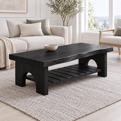 Coffee Table with Arched Wooden Supports in Natural Solid Wood Design - Woodenecho - 7