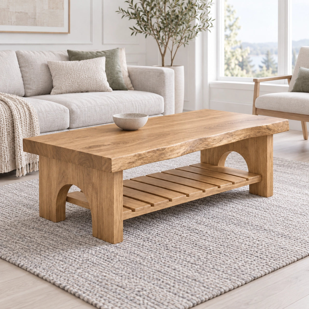Coffee Table with Arched Wooden Supports in Natural Solid Wood Design - Woodenecho - 8