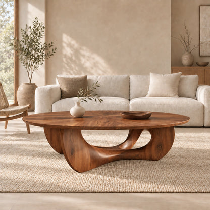 Coffee Table with Biomorphic Curved Wooden Form in Natural Solid Wood - Woodenecho - 1