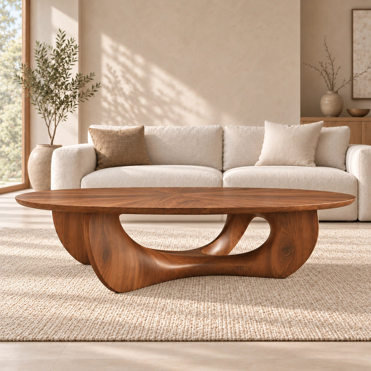 Coffee Table with Biomorphic Curved Wooden Form in Natural Solid Wood - Woodenecho - 2
