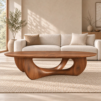Coffee Table with Biomorphic Curved Wooden Form in Natural Solid Wood - Woodenecho - 2