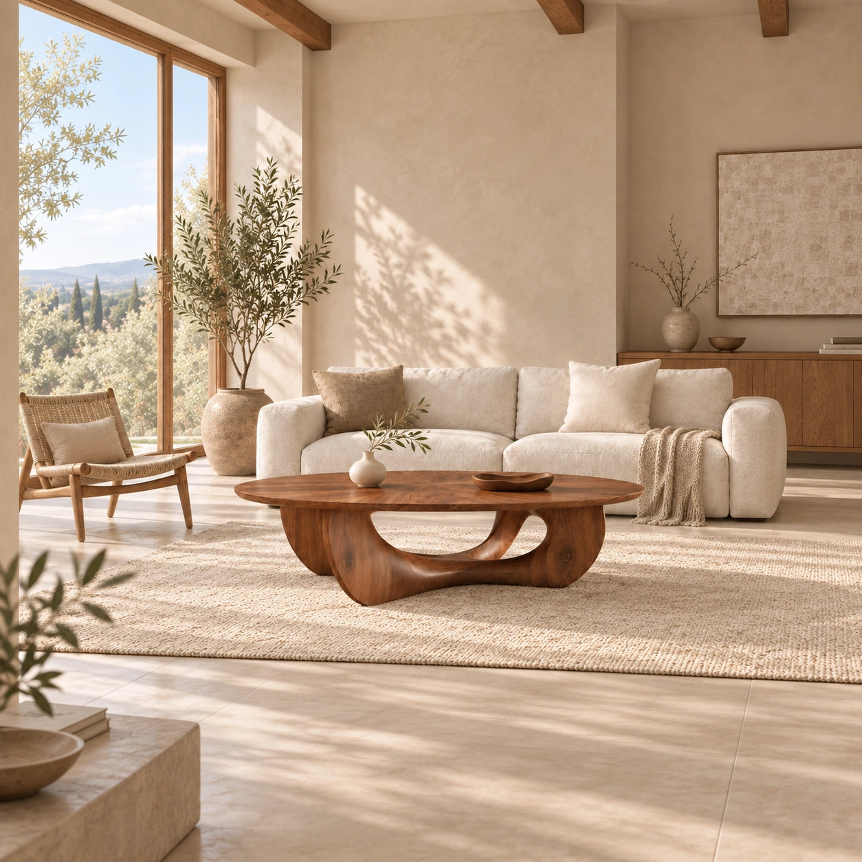 Coffee Table with Biomorphic Curved Wooden Form in Natural Solid Wood - Woodenecho - 3