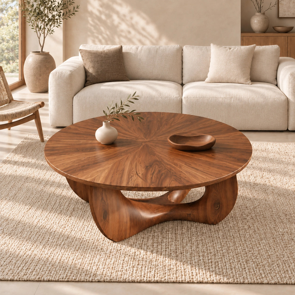Coffee Table with Biomorphic Curved Wooden Form in Natural Solid Wood - Woodenecho - 4