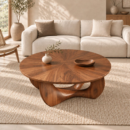Coffee Table with Biomorphic Curved Wooden Form in Natural Solid Wood - Woodenecho - 4