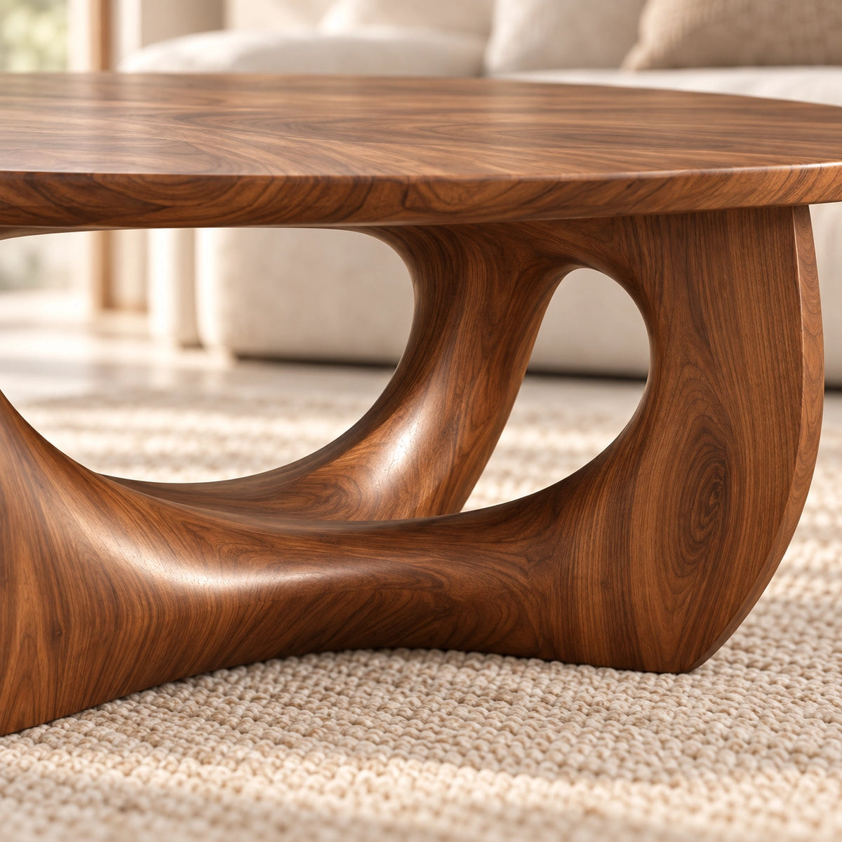 Coffee Table with Biomorphic Curved Wooden Form in Natural Solid Wood - Woodenecho - 5