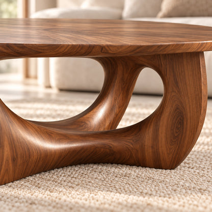 Coffee Table with Biomorphic Curved Wooden Form in Natural Solid Wood - Woodenecho - 5
